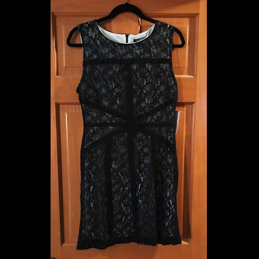 Black lace dress white sheath underneath